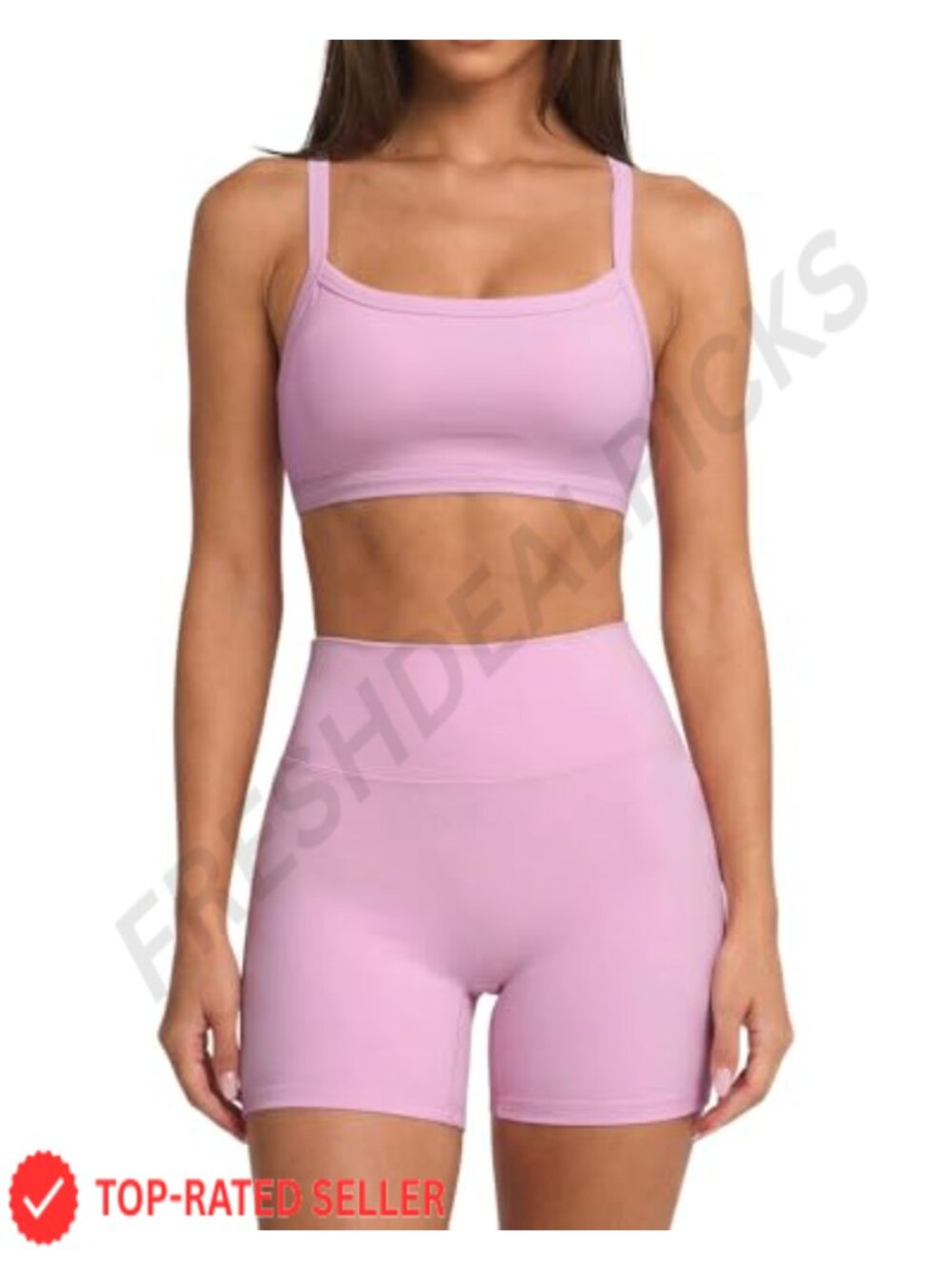 Padded Sports Bra & Biker Shorts Workout Set Nylon Spandex Slim Fit